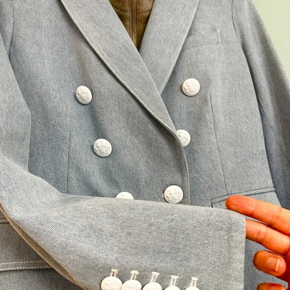 Veronica Beard Light Denim Double-Breasted Dickey Blazer - Picture 2 of 6